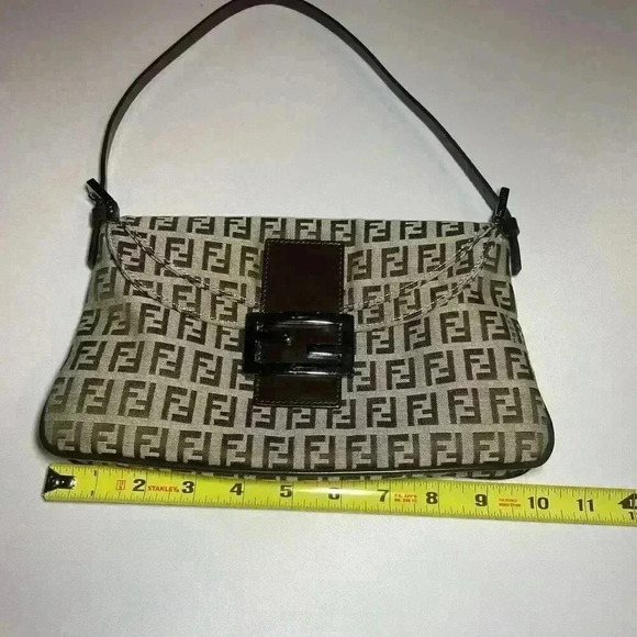 FENDI Zucchino Monogram Double Flap Baguette Shoulder Bag Brown FF Vintage Y2K - Picture 11 of 16
